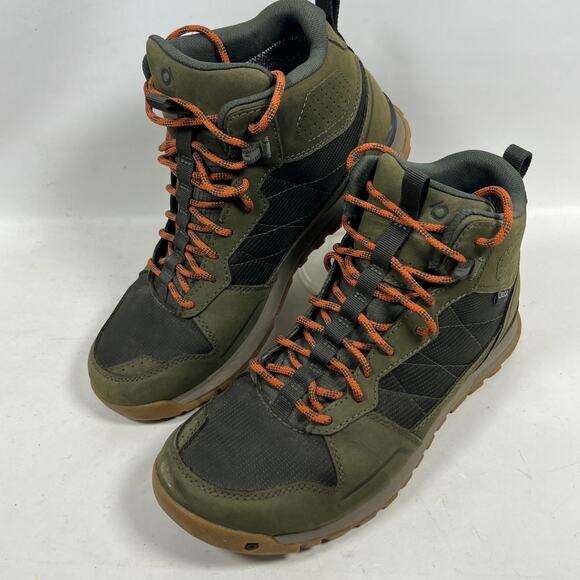 OBOZ Boots Mens 9.5 Bozeman Mid B-DRY Leather Hiking Shoes Insulated Green